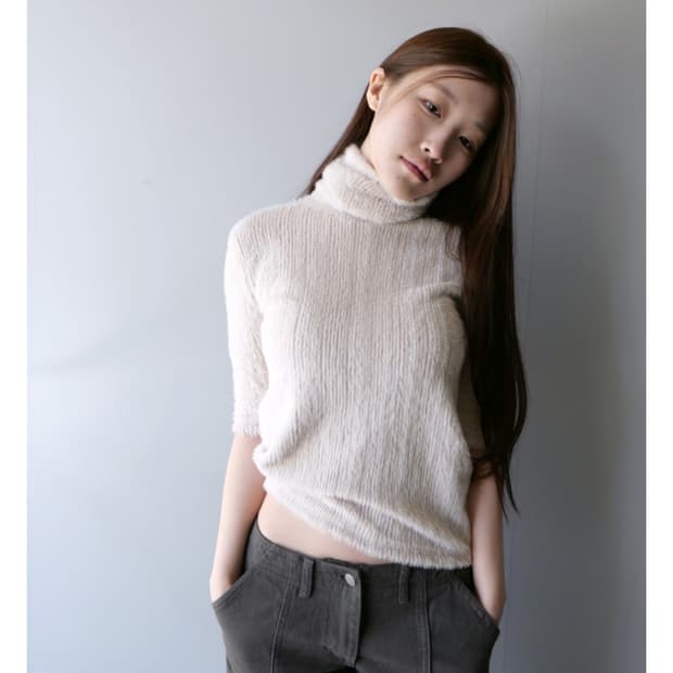 베이비랩 피치 터틀넥 퍼 니트