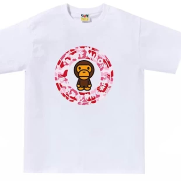 베이프 25SS 베이비마일로 비지워크 써클로고 ABC 핑크 반팔티 화이트