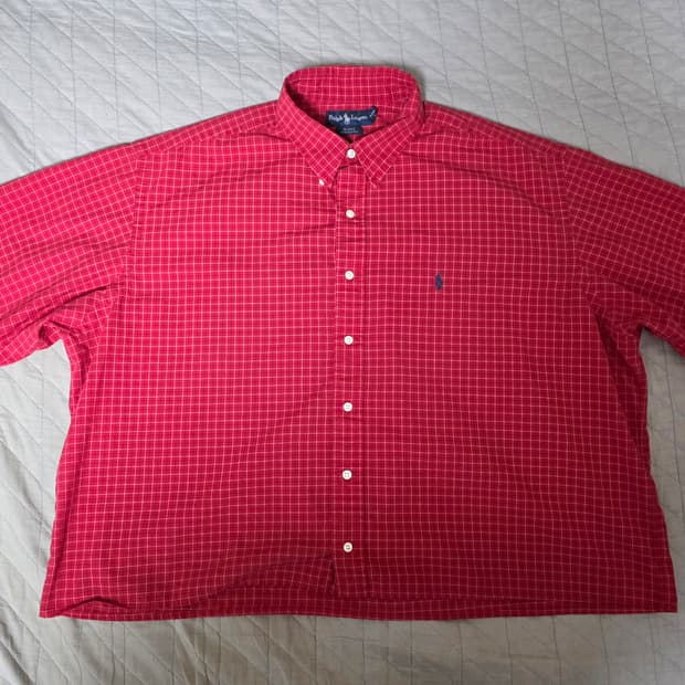 [2XL] 90s 빈티지 폴로 랄프로렌 블레이크 레드 체크 크롭 반팔셔츠