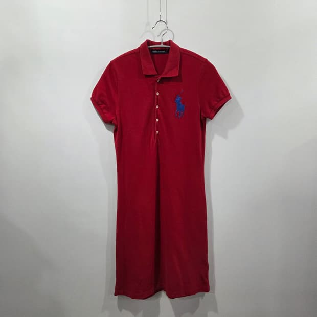 폴로랄프로렌 우먼 빅포니 피케 카라 레드 원피스 M 