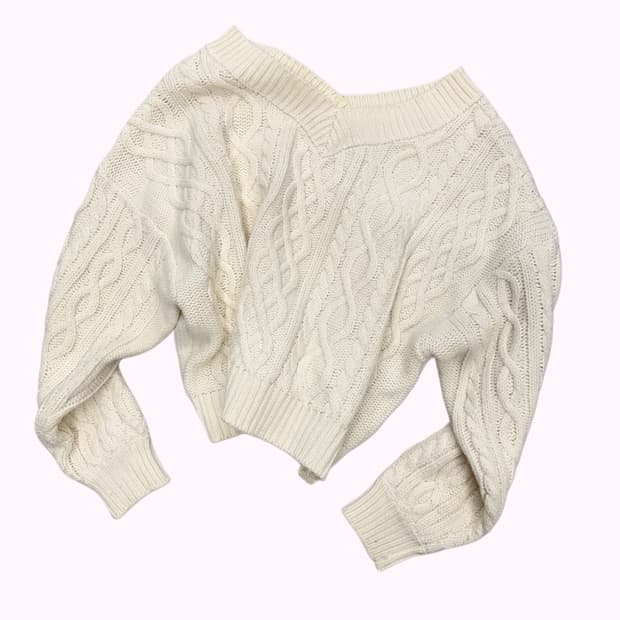  cream cable off-shoulder knit