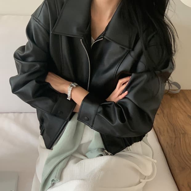 바로 배송 가능) 베니토 레더 블루종 가죽 자켓