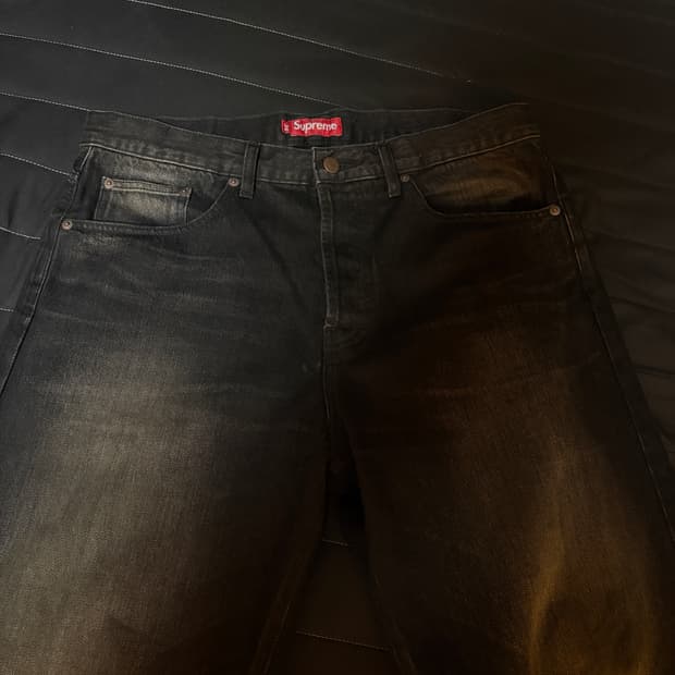 슈프림 셀비지 루즈핏 디스트레스드 진 블랙 34