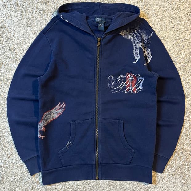 희귀) 00's 폴로 랄프로렌 이글 후드집업 네이비