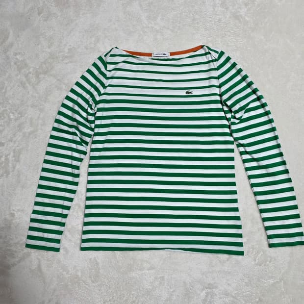 (100)여성 라코스테 스트라이프 긴팔 티셔츠 그린