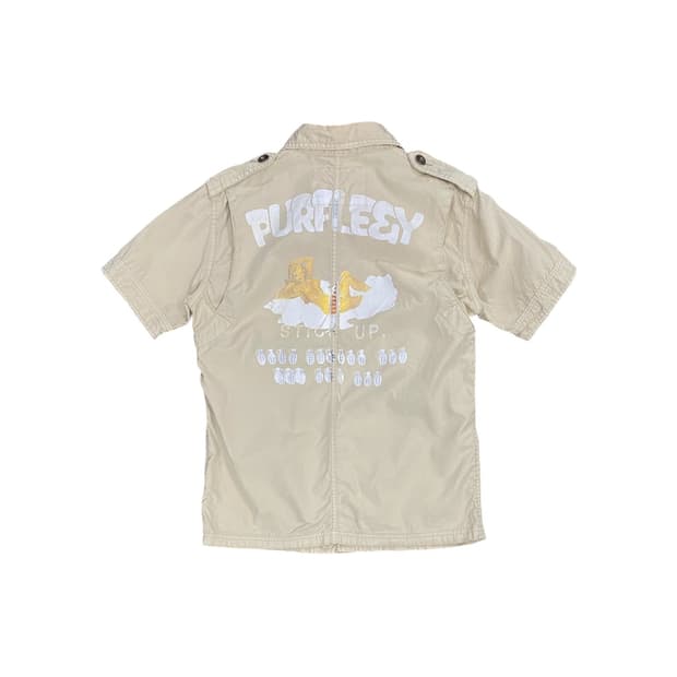 Purple&Yellow 핀업걸 일러스트 밀리터리 반팔 셔츠