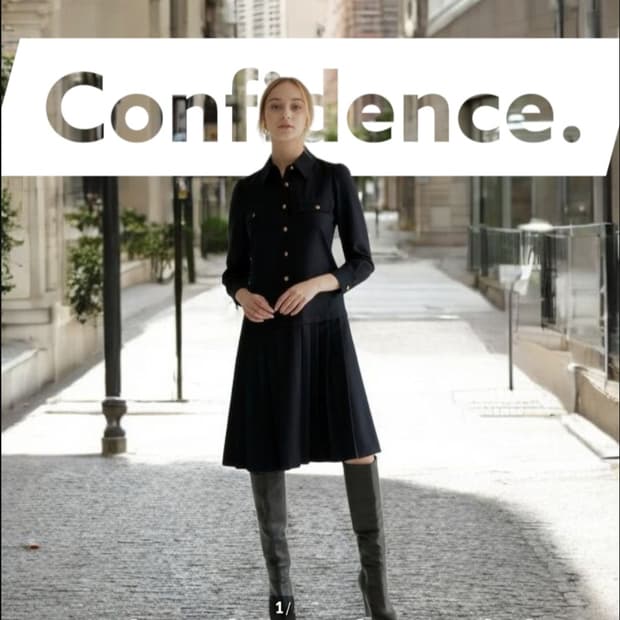 [미착용] 헤지스레이디스 플리츠 울혼방 미디원피스 55 66