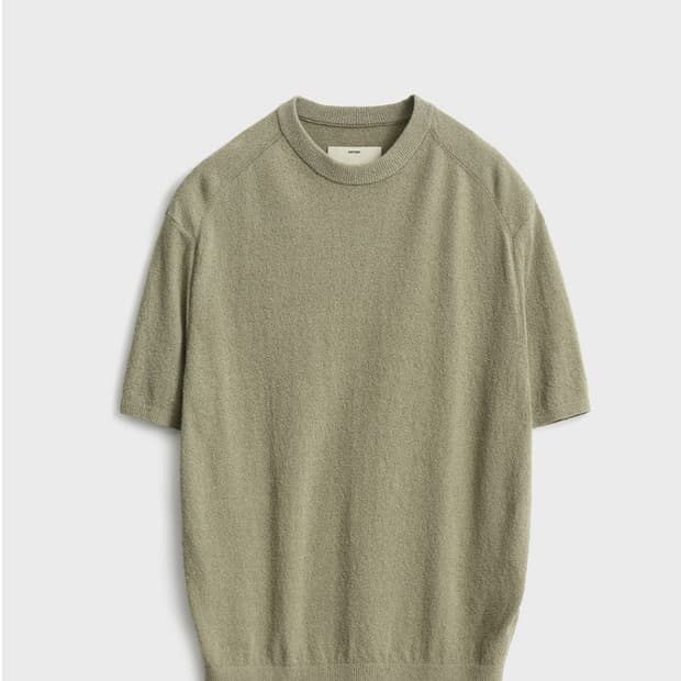 포터리 숏슬리브 부클 크루넥 반팔니트 올리브 4size