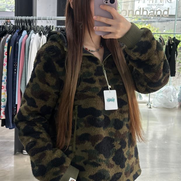 베이프 1st camo 녹계 플리스 후드아노락 