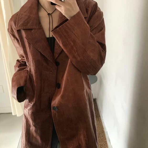 fake leather long coat