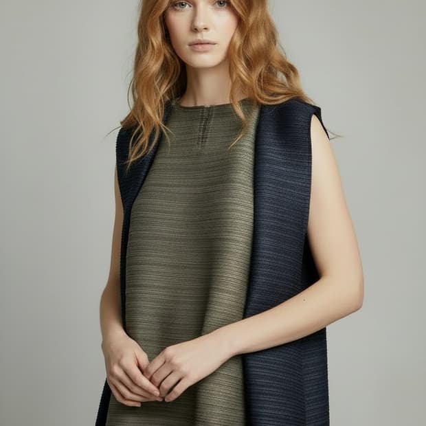 이세이미야케 플리츠플리즈 배색 슬리브리스 원피스(3/Free)