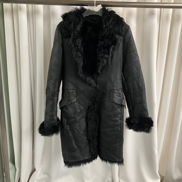 VTG 빈티지 블랙 시어링 무스탕 코트 M