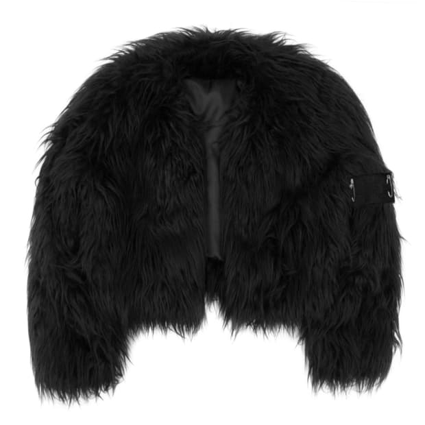 604service FUR JACKET WITH ARMY PATCH BL