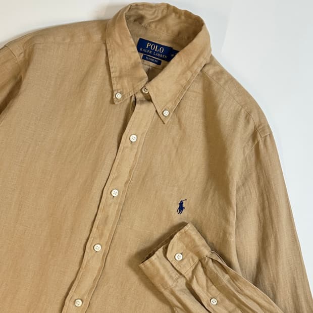 Polo 폴로 랄프로렌 현행 QR린넨 셔츠 브라운 M(95-100)