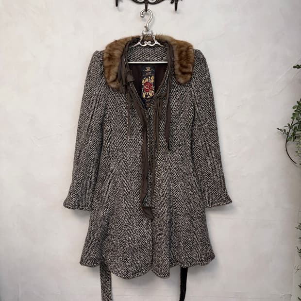 O’2ND brown mink fur silk detail coat