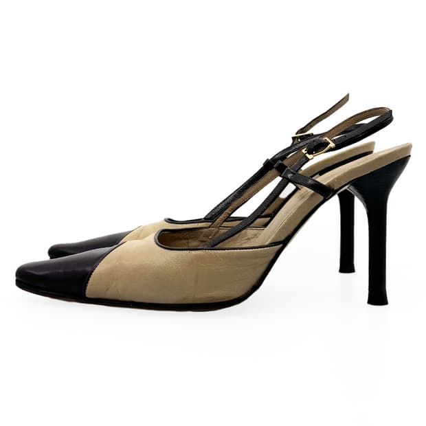 MaxMara TwoTone Leather Slingback/ 38