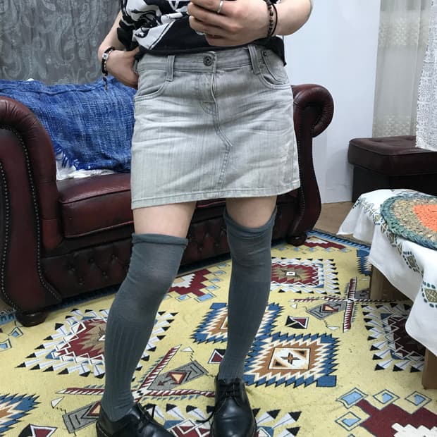 빈티지 그레이 흑청 데님 미니스커트(Z1065)