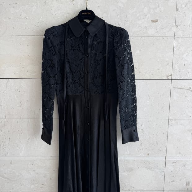 발렌티노 Valentino 레이스 미디 원피스 38 블랙 