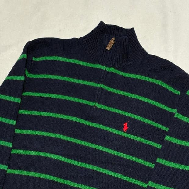 L 폴로랄프로렌 램스울 반집업 스트라이프 니트