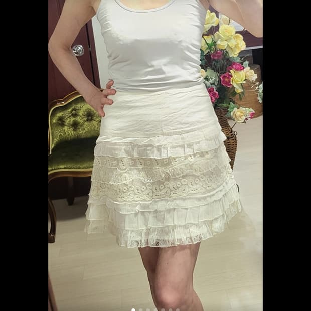 프랑스 모르간 아이보리 레이스 러플 캉캉 스컷 