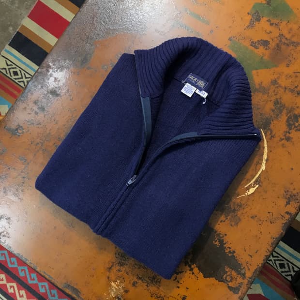 80s 아이조드 네이비 아크릴 니트 집업 자켓 남성 105 사이즈 