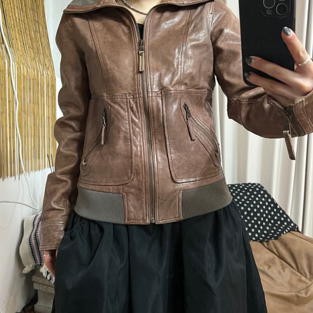 타미힐피거 양가죽 에이징 레더자켓 