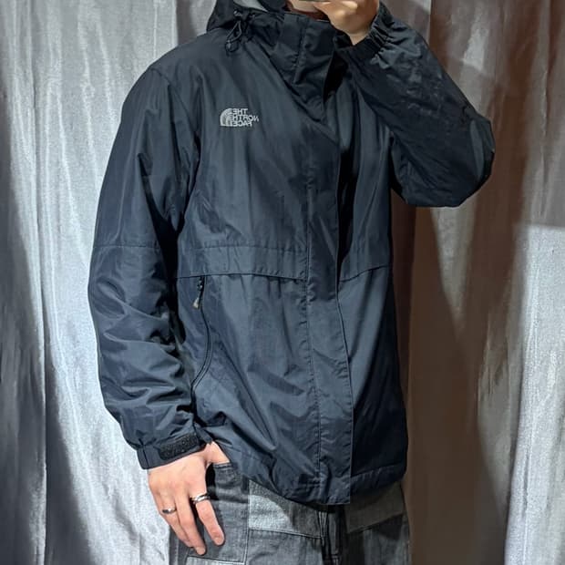 XL 노스페이스 절개라인 블랙 나일론 후디 자켓