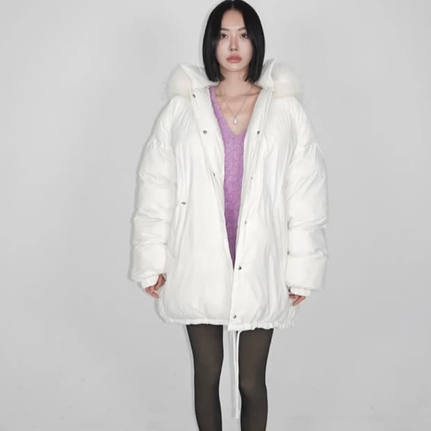 화이트 야상 패딩 (택o, 후드 탈부착)