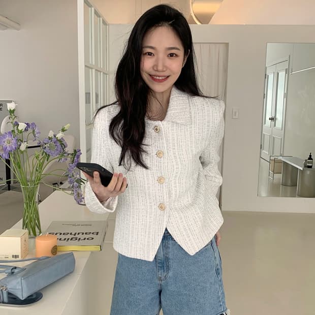 프롬비기닝 트위드 자켓 아이보리