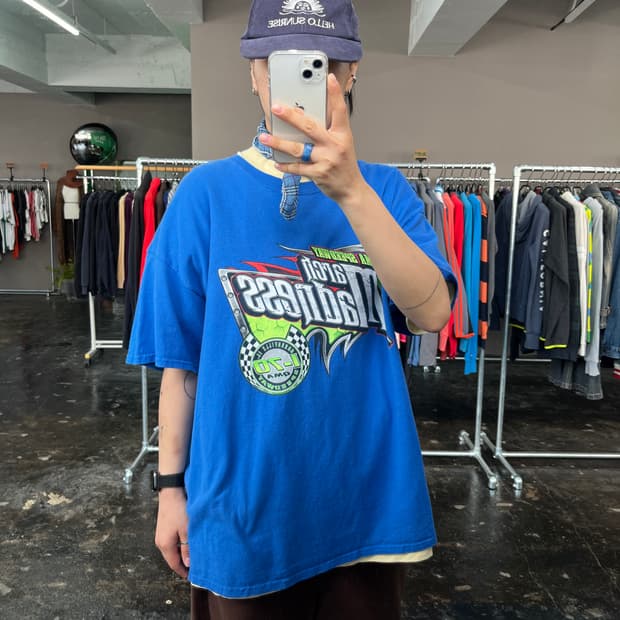 빈티지 레이싱 프린팅 반팔 티셔츠