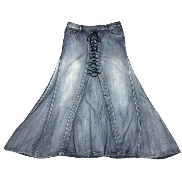 빈티지 Y2k 코르셋 레이스업 데님 롱스커트