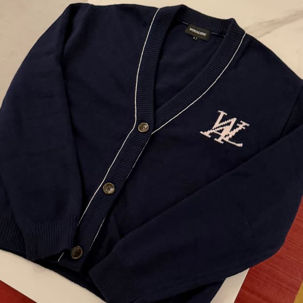 우알롱 스티치 포인트 네이비 가디건 L 100