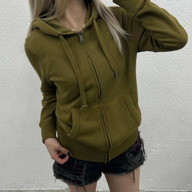 티니위니 곰돌이로고 올리브그린 후드집업 M