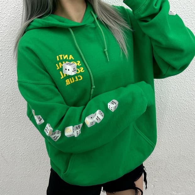 안티쇼셜쇼셜클 주사위로고 그린 후드 L