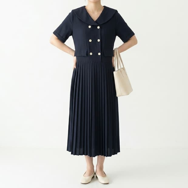 엔투 카노조(N2 KANOZO) 세일러 더블 버튼 플리츠 원피스