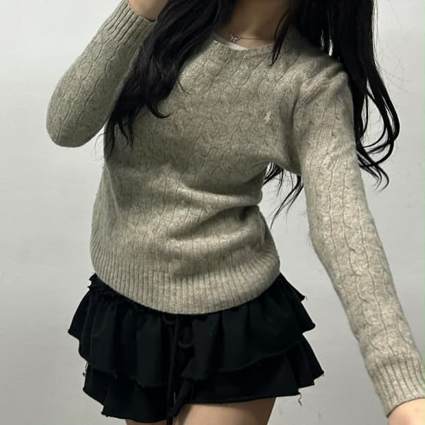 폴로 랄프로렌 울 캐시미어 프리미엄 케이블 니트 스웨터(L)