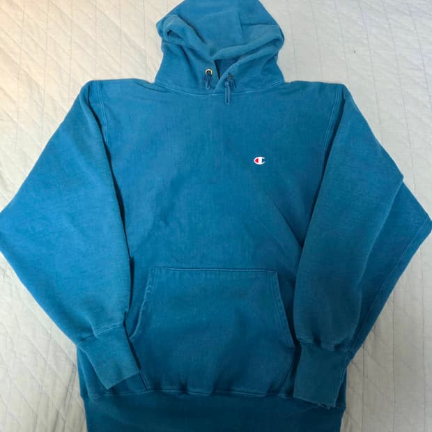 [XXL] 90s 빈티지 챔피온 리버스위브 페이딩 터콰이즈 블루 후드