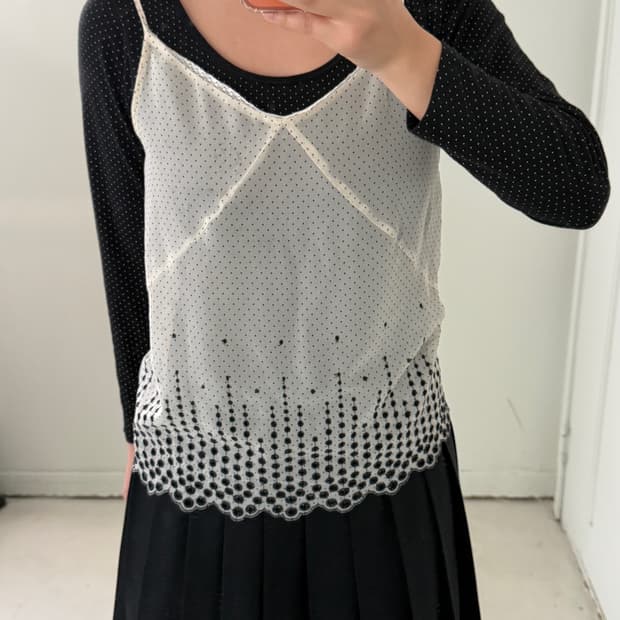 일본빈티지 도트 레이스 슬리브리스