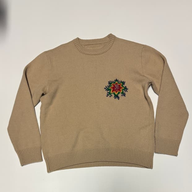 여성 까스텔바작 골프 꽃 자수 라나 울 니트