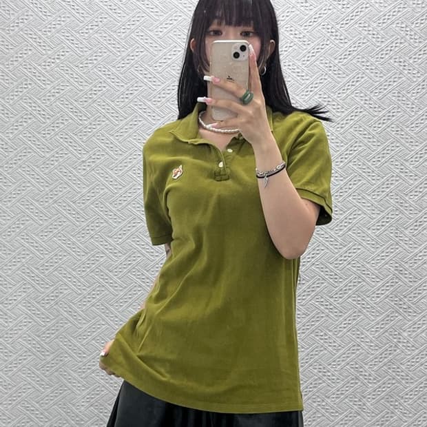 메종 키츠네 빈티지 캐주얼 잔디그린 폭스패치 반팔 카라티 M C13815