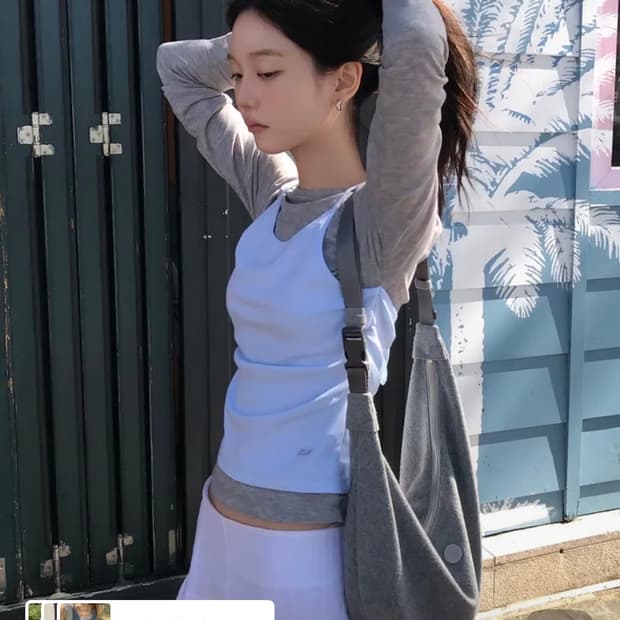 [택o 새상품] 레터프롬문 셔링 홀터넥 레이어드 티셔츠 그레이