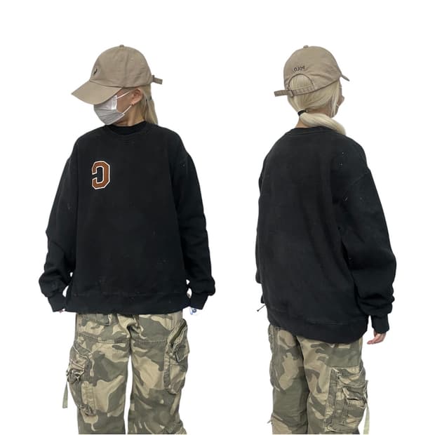 커버낫 블랙 C 로고 자수 맨투맨 오버핏 스웻 셔츠 S