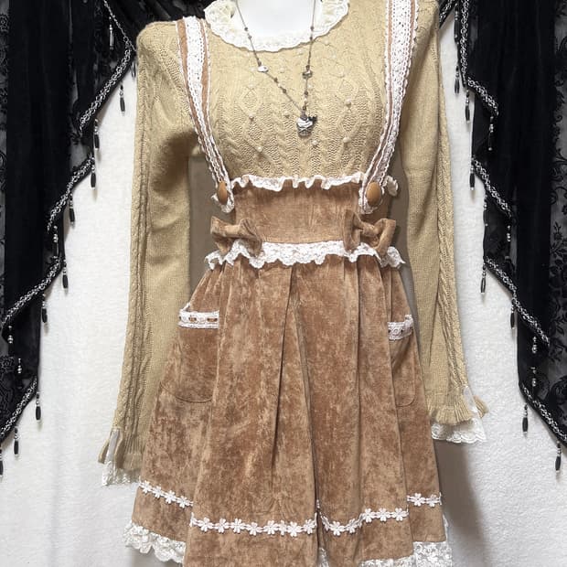 리즈리사 라떼갸루 로걀 프릴 리본 서스펜더 멜빵스커트 원피스 큐롯 로리타