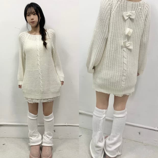 히메갸루 달천깔 리본 니트 원피스