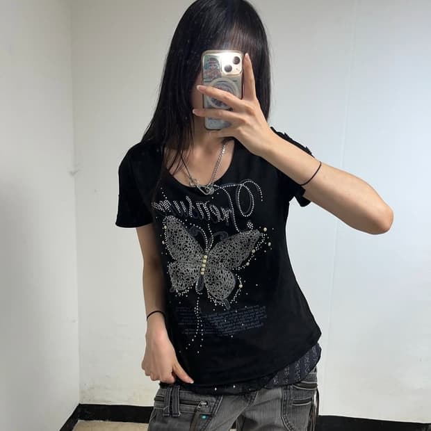 00‘s butterfly printing tee