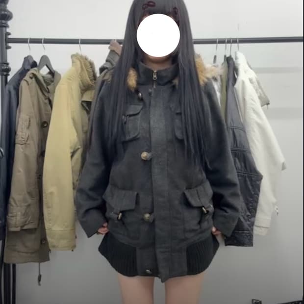 큐빈티지 퍼후드집업 포켓점퍼자켓 니혼진 무채색