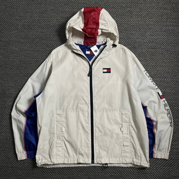 90s 타미힐피거 스펠아웃 빅로고 바람막이 자켓 o 4047