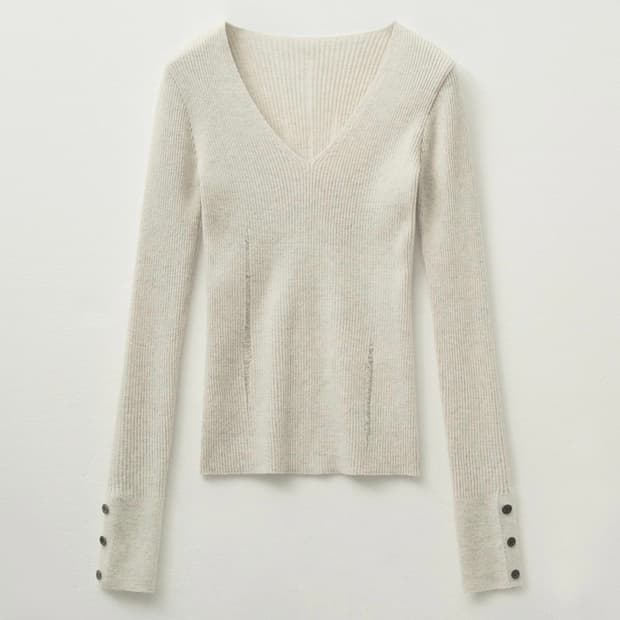 헬레네파리스 데미지드 브이넥 리브드 니트 [오트밀]