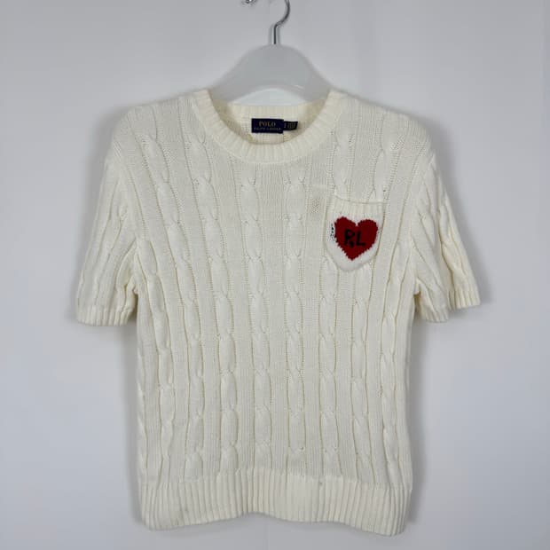 b135) 폴로랄프로렌 하트로고 케이블 반팔니트
