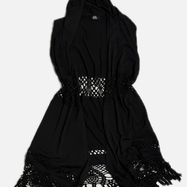 블랙 후드 베스트 슬리브리스